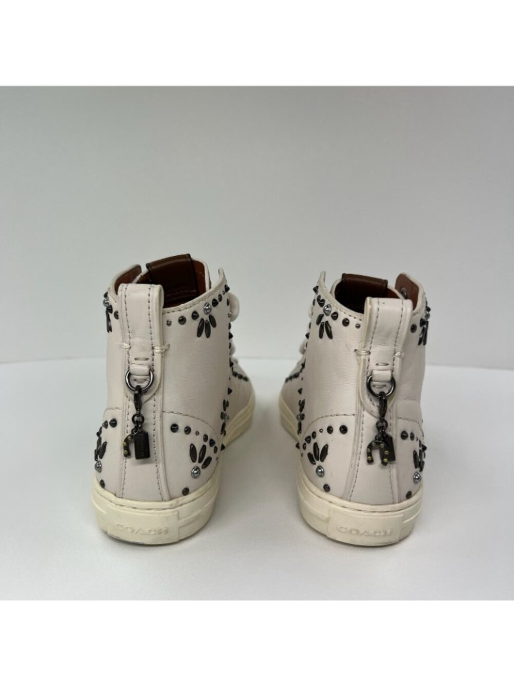 Coach C216 Prairie Rivet High Top Sneaker Women Size 5B Leather Studded OffWhite - Picture 4 of 13